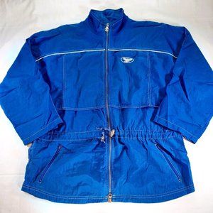 Vintage Reebok Men's Size L Spell Out Blue White Long Nylon Windbreaker Jacket